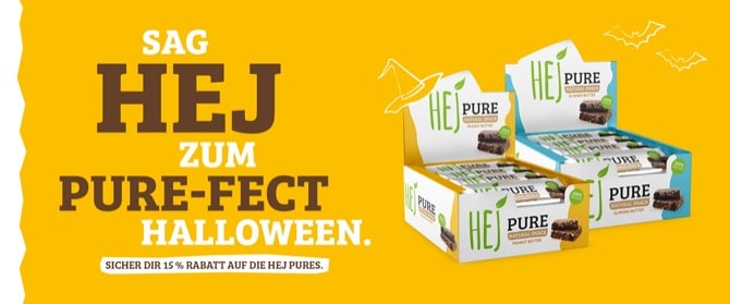 15% Halloween-Rabatt auf Hej Pure Riegel | Suppligator.de