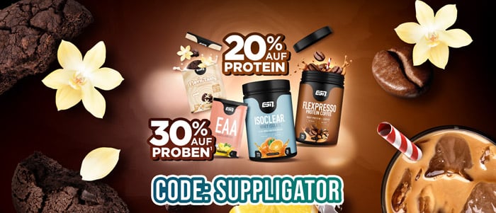 20% Rabatt auf alle Proteine und 30% auf Proben bei ESN + VSK-frei ab 35 €