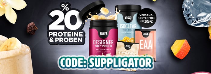 20% auf Proteine und 30% auf Proben bei neuer ESN Aktion + VSK-frei ab 35 Euro