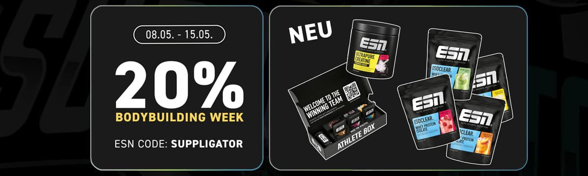 20% Rabatt bei ESN Bodybuilding Week mit vielen Launches