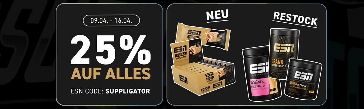 25% auf alles bei ESN FIBO Aktion + Golden Designer Bar Launch und Gewinnspiel