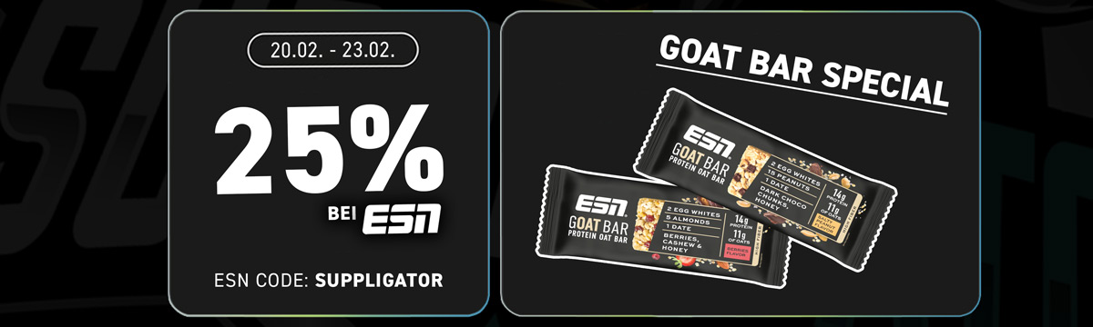 25% auf alles bei ESN + GOAT Bar Relaunch