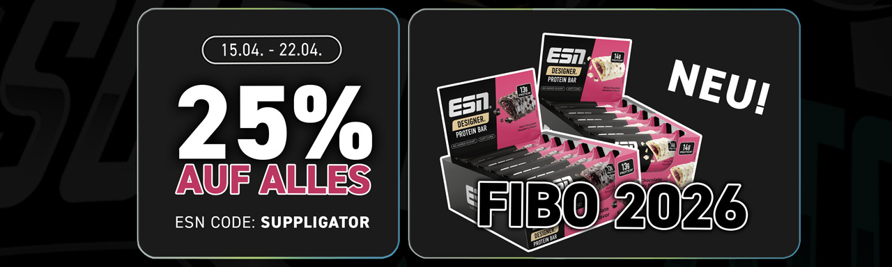 ESN FIBO 2026 Aktion mit 25% auf alles und neuen Designer Bars